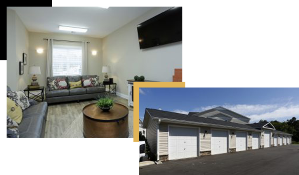 Image of the parking spots and a living room